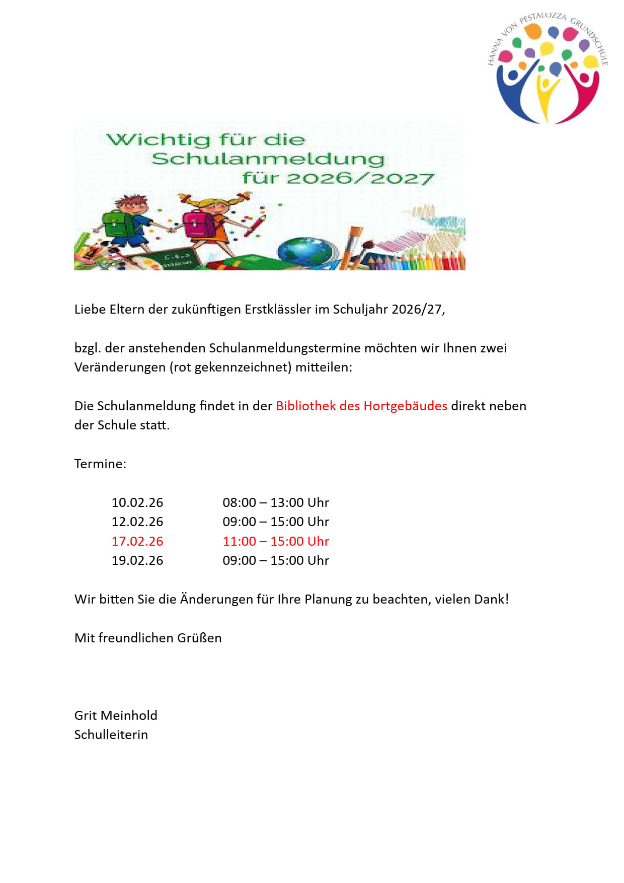Grundschule Änderung Schulanmeldung